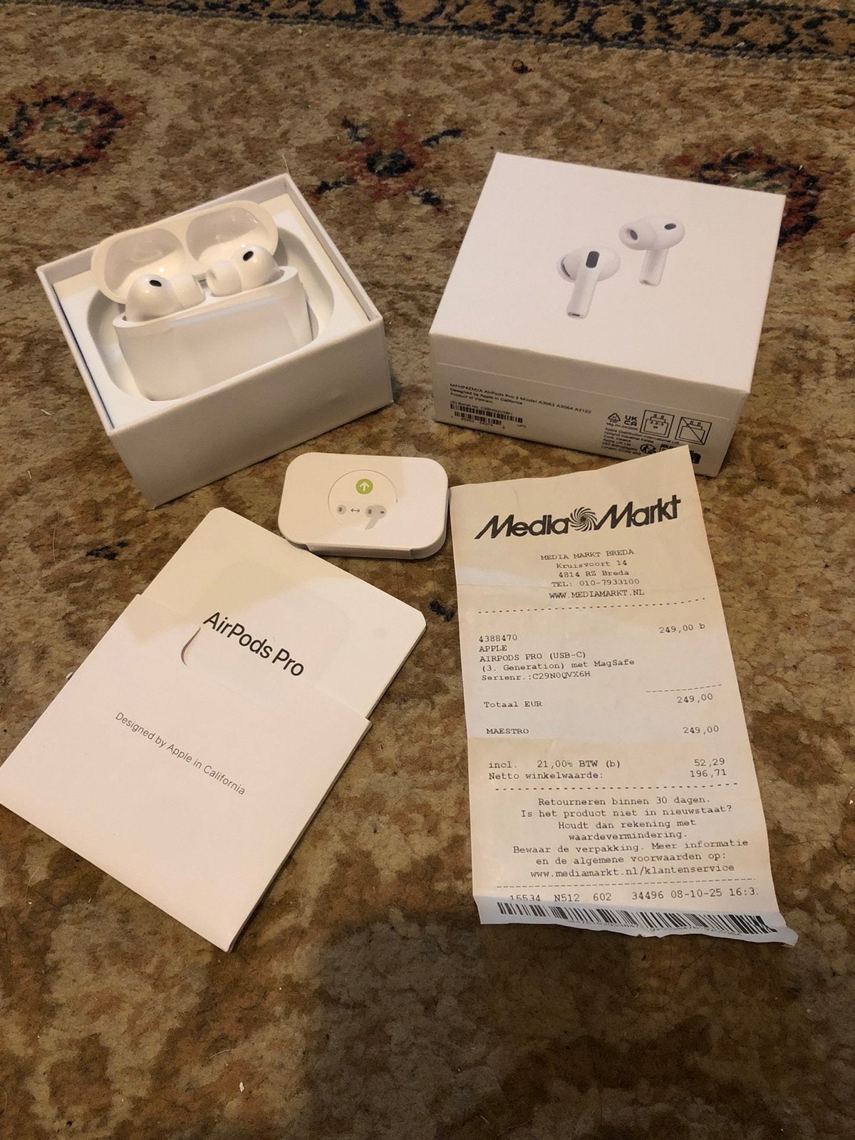 Airpods pro 3 (Origineel) met aankoopbon en Garantie, Bluetooth, Nieuw, Ophalen of Verzenden, Apple