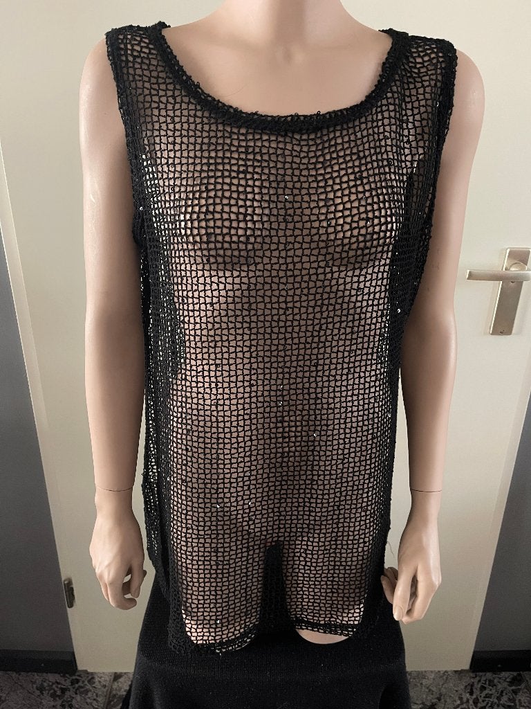 NIEUW zwarte top met pailletten, maat 42/44, Zwart, Maat 42/44 (L), Nieuw, Ophalen of Verzenden