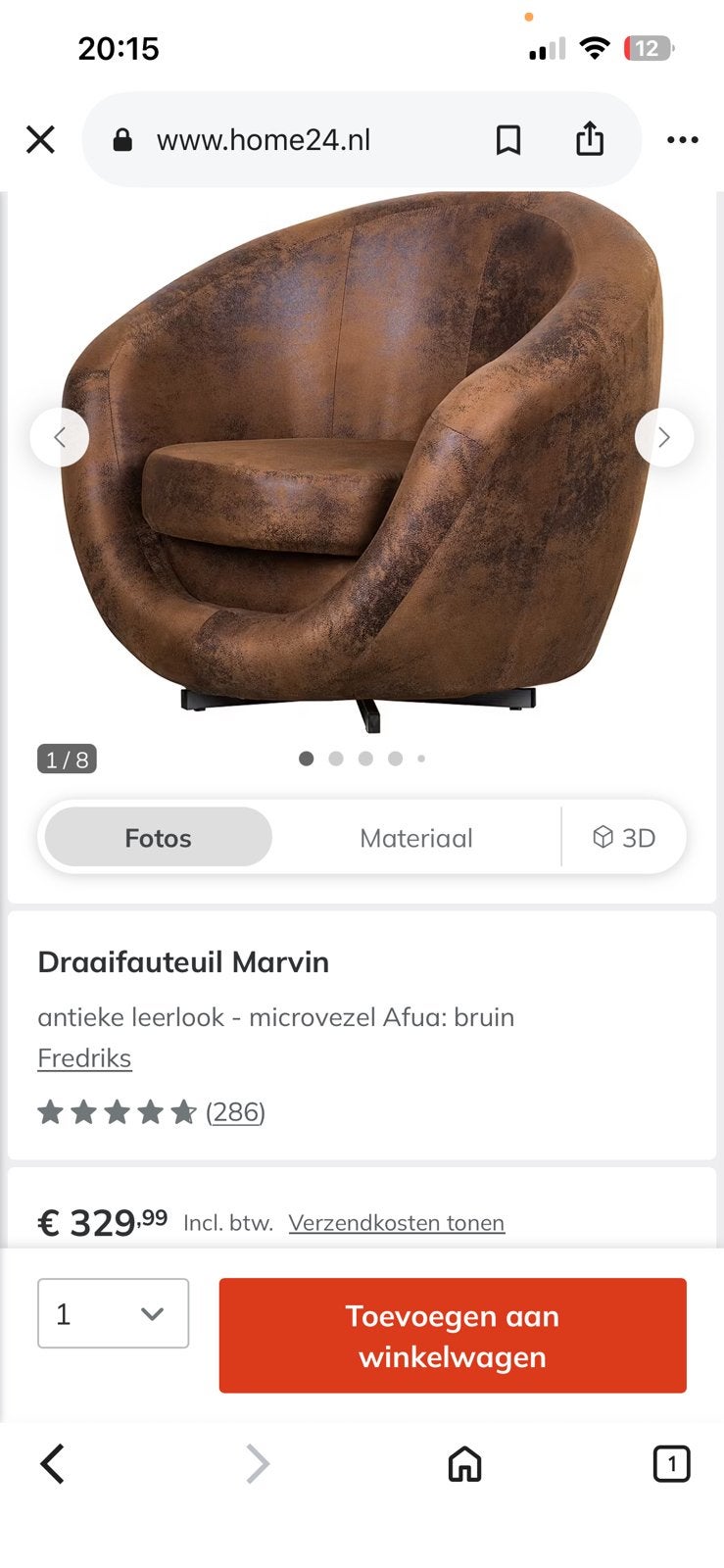Goede nette draaistoel  “Marvin” ivm verandering interieur., Huis en Inrichting, Fauteuils, Ophalen, Overige materialen, 75 tot 100 cm