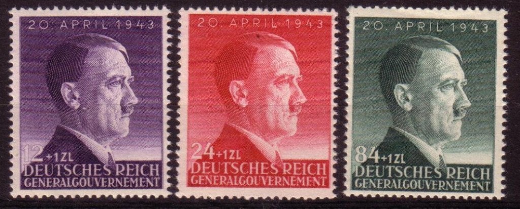 Set Hitler Zegels uit 1943 (GG 101-103) - 01, Ophalen of Verzenden, Overige soorten, Duitsland, Foto of Poster
