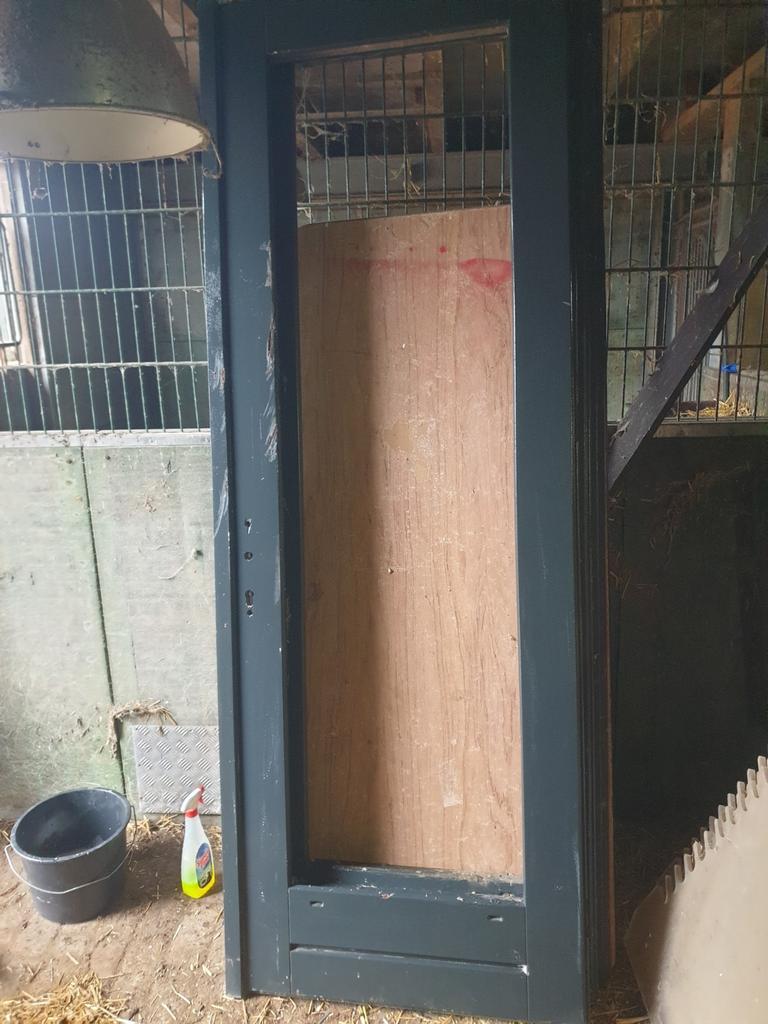 2 meranti terrasdeuren 231 x 93 met schade, Deurkozijn, 225 cm of meer, Hout, Ophalen