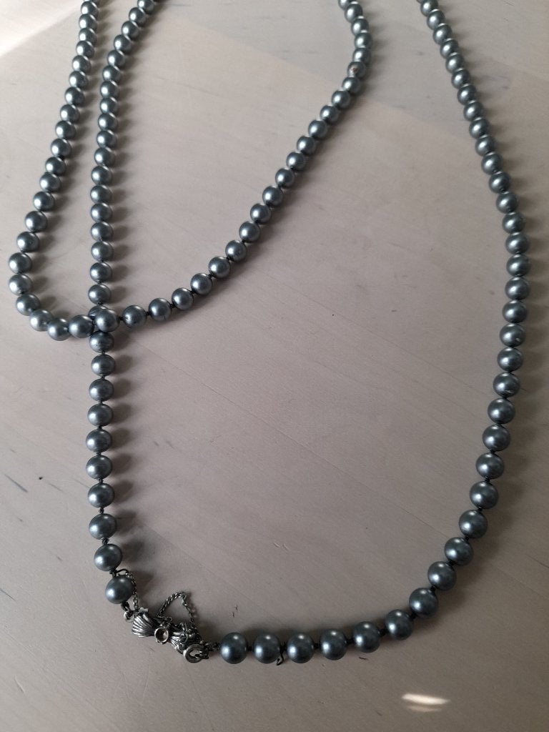 Oude lange handgeknoopte parelketting met zilver 835 slot, Ophalen of Verzenden, Gebruikt, Zilver, Zilver