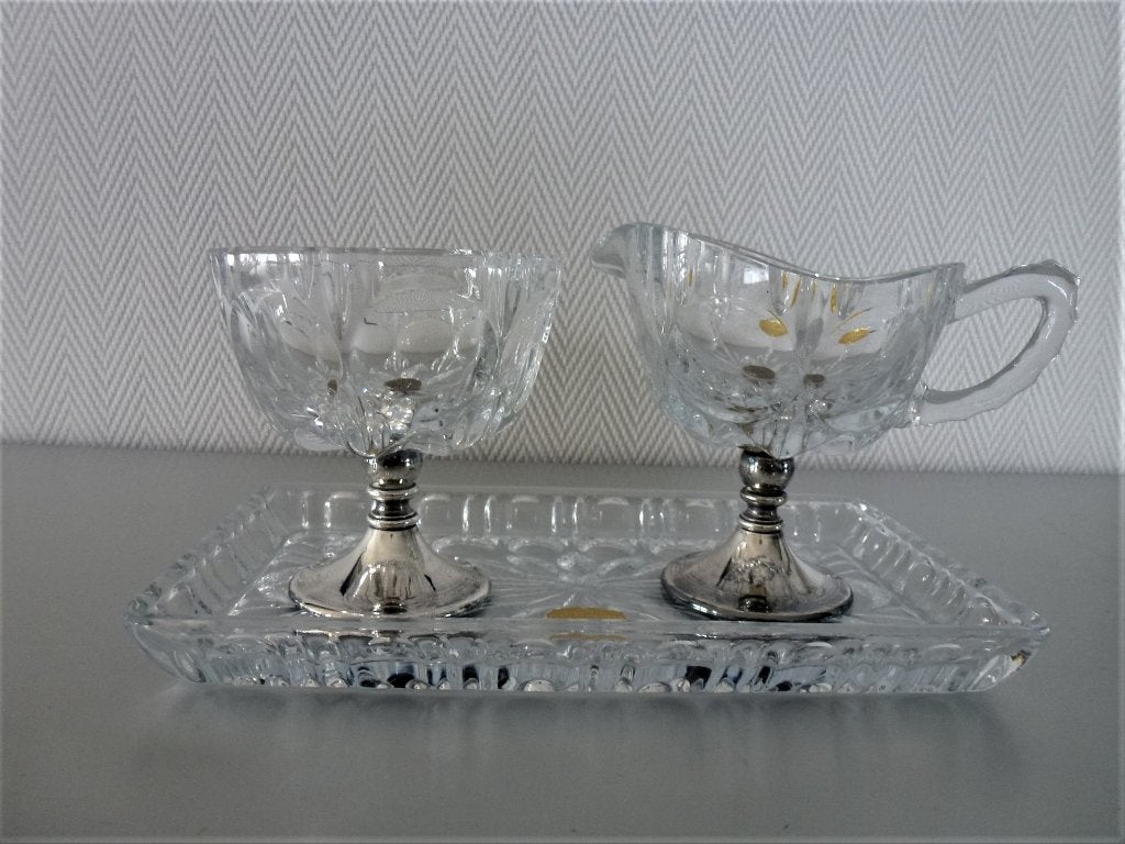 Art Deco roomstelletje van Bleikristall, verzilverde voet, Ophalen of Verzenden