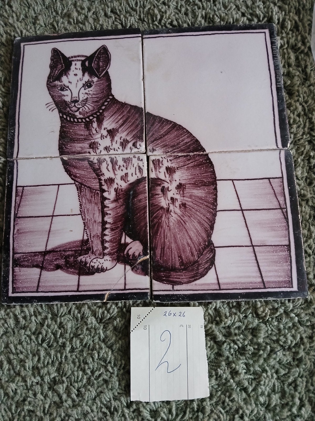 Antiek Tegeltableau Kat - Handgeschilderd, Ophalen of Verzenden