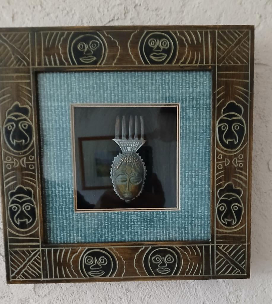 Twee Antiek masker lijst van Afrikaanse Wall Art Brons, Ophalen of Verzenden