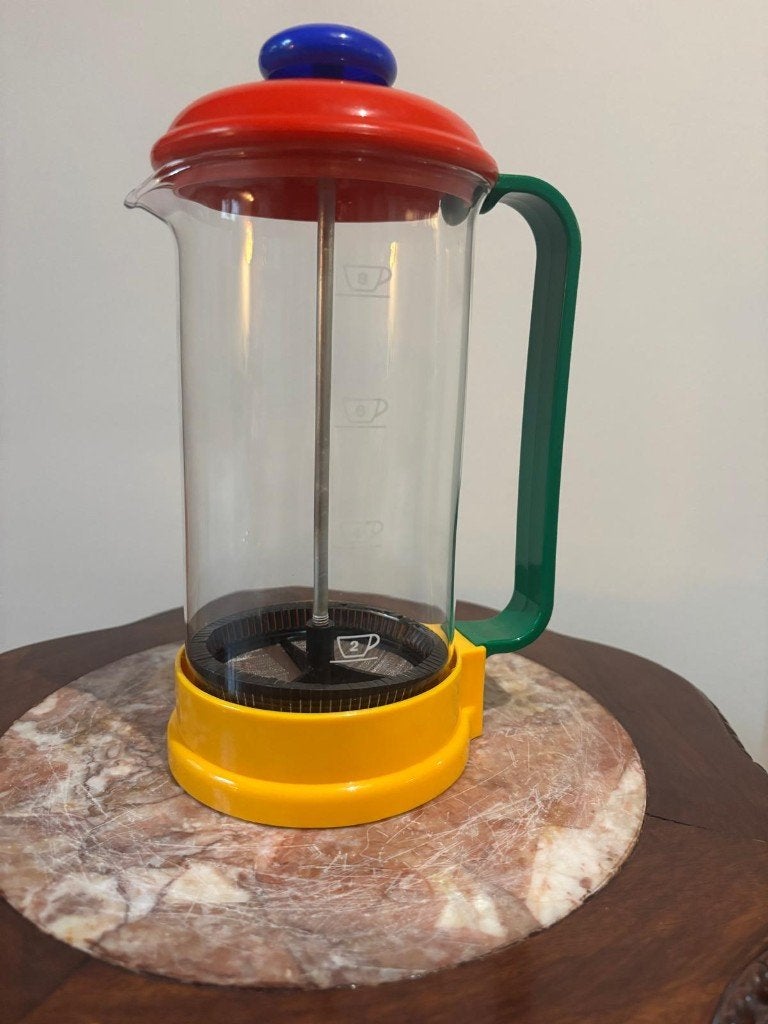 Bodum koffie cafetière - geel/groen/rood - jaren 80/90, Bodum, Ophalen of Verzenden, Zo goed als nieuw, Meerkleurig