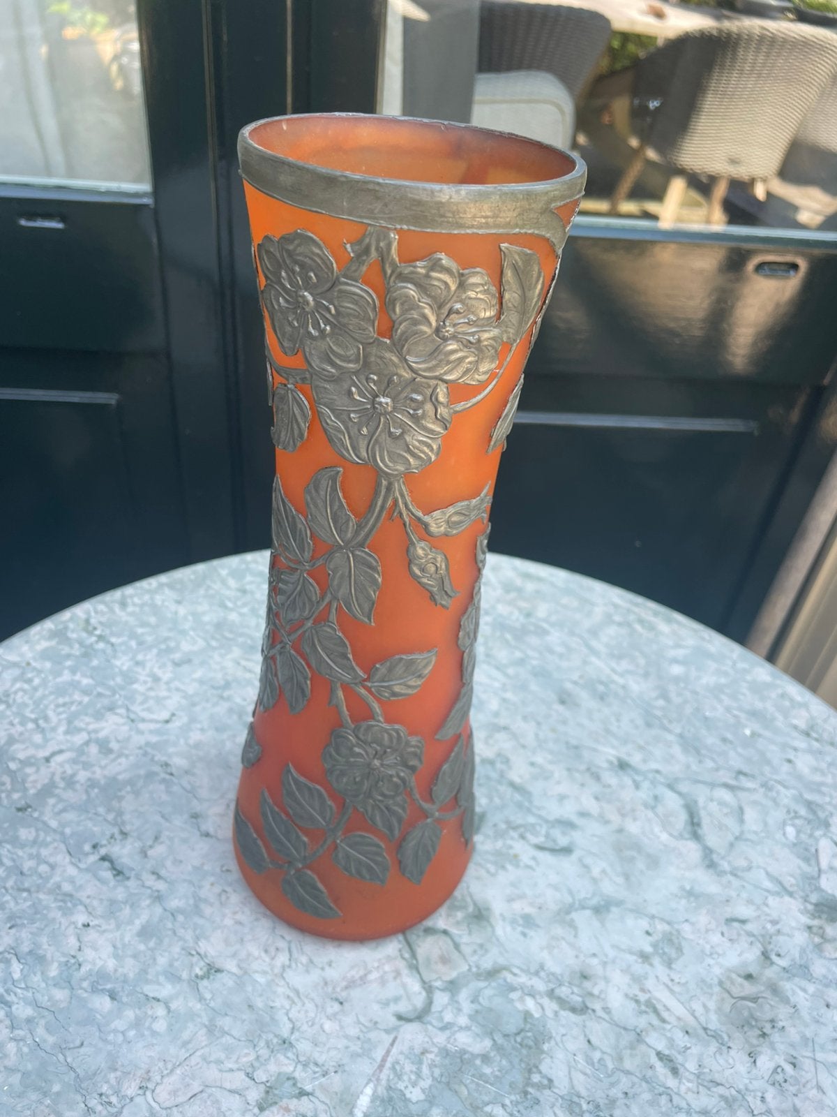 Vaas 30,5 cm Art Deco Nouveau glas tin terra 19e eeuw, Ophalen of Verzenden