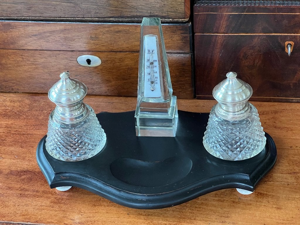 INKTSTEL KRISTAL/ZILVER - OBELISK/THERMOMETER, Verzenden