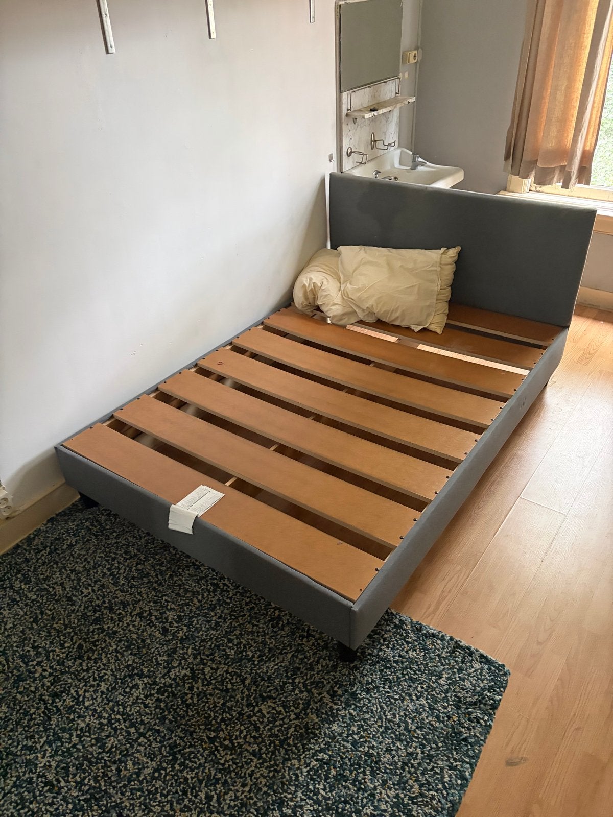 Tweepersoons met lattenbodem en matras, Ophalen, Gebruikt, Tweepersoons, 140 cm