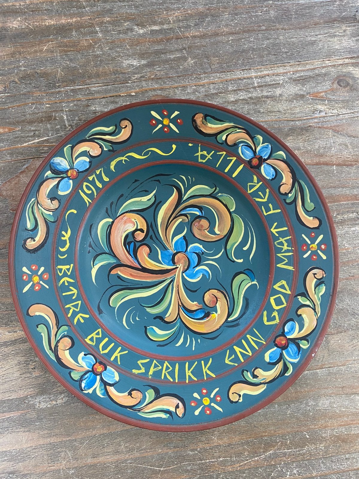Practige vintage ‘77 houten schaal met rosemaling volkskunst, Ophalen of Verzenden