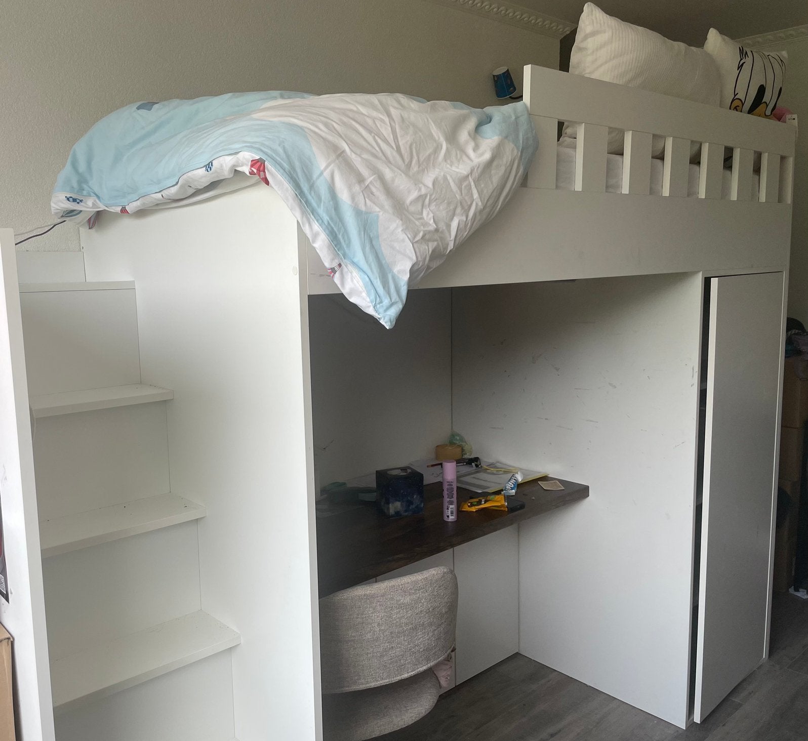 Stapelbed met bureau en kast, Ophalen, Zo goed als nieuw, Stapelbed