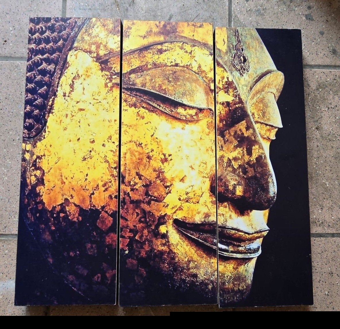 Boeddha Schilderij - Gouden Blad - 3-delig Canvas, Ophalen of Verzenden