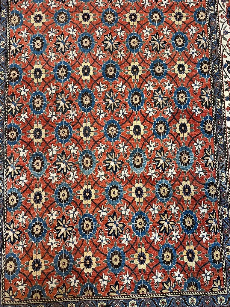 Antiek Tabriz tapijt – 370 x 252 cm – elegant bloemendessin, Gebruikt, Overige kleuren, Wol, 200 cm of meer