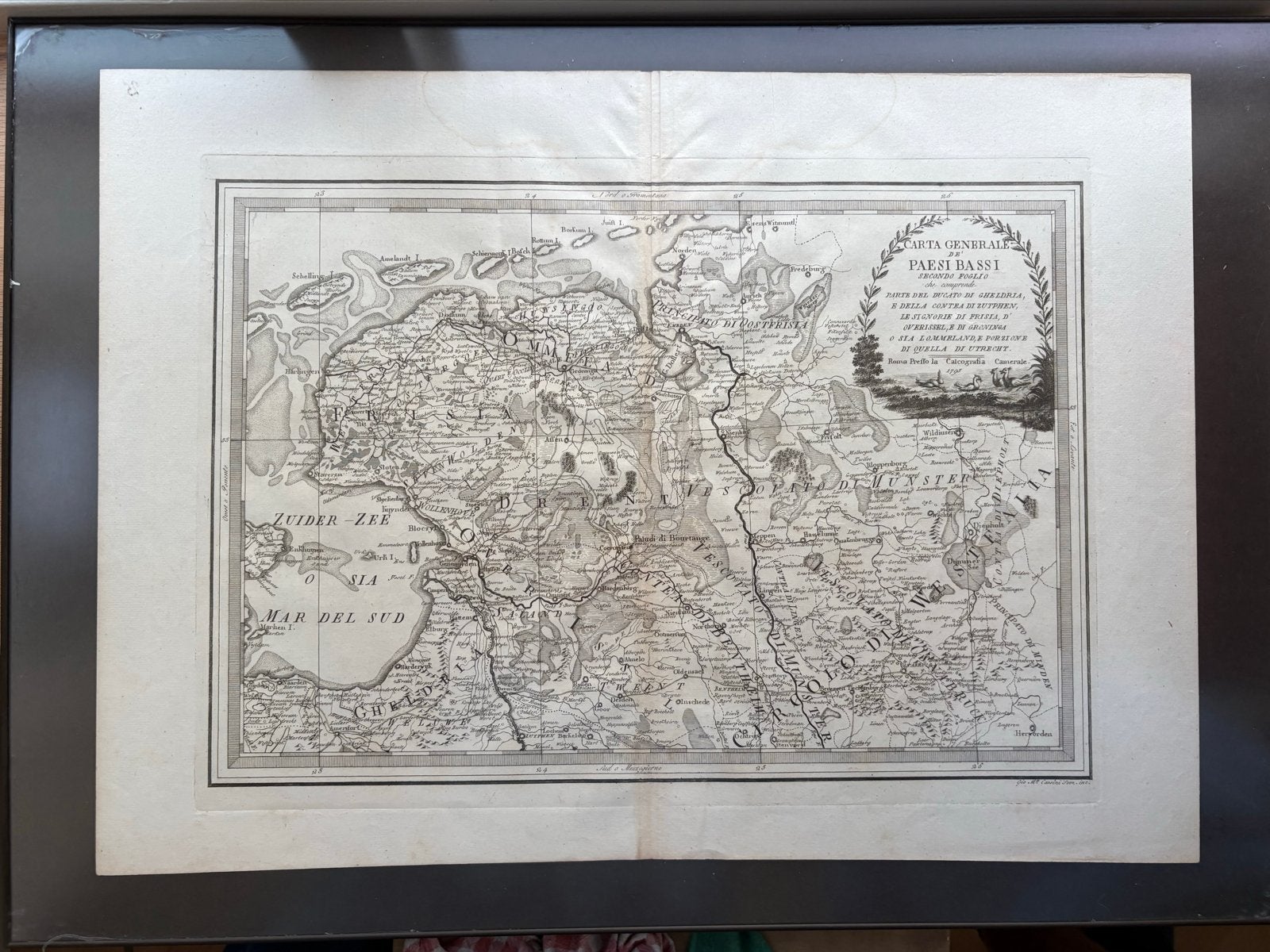 Antieke kaart 'Carta Generale Paesi Bassi' - Zeldzaam, Gelezen, Voor 1800, Ophalen of Verzenden, Landkaart