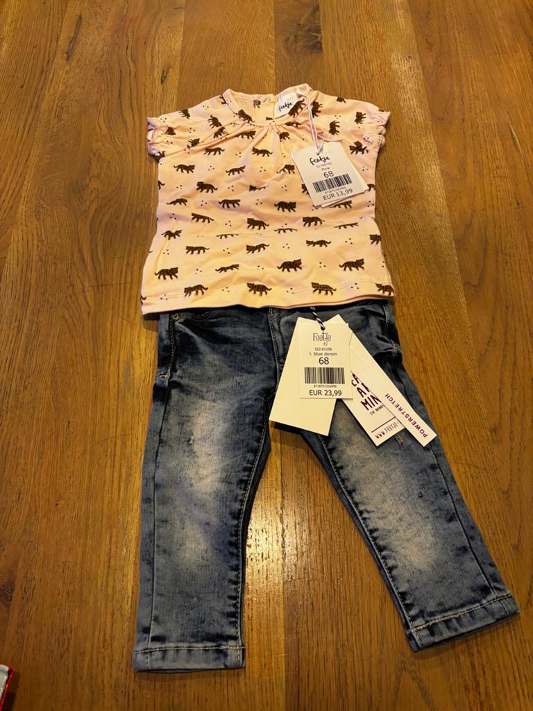 Feestje setje: shirtje  en spijkerbroekje (advr 195), Kinderen en Baby's, Babykleding | Maat 68, Ophalen of Verzenden, Nieuw, Meisje