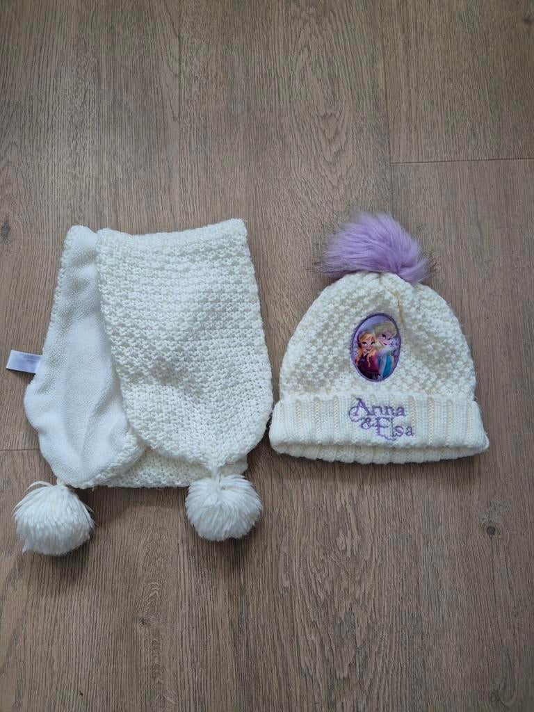 Frozen muts met sjaal maat 104-122, Ophalen of Verzenden, Zo goed als nieuw, 104 of kleiner, Meisje