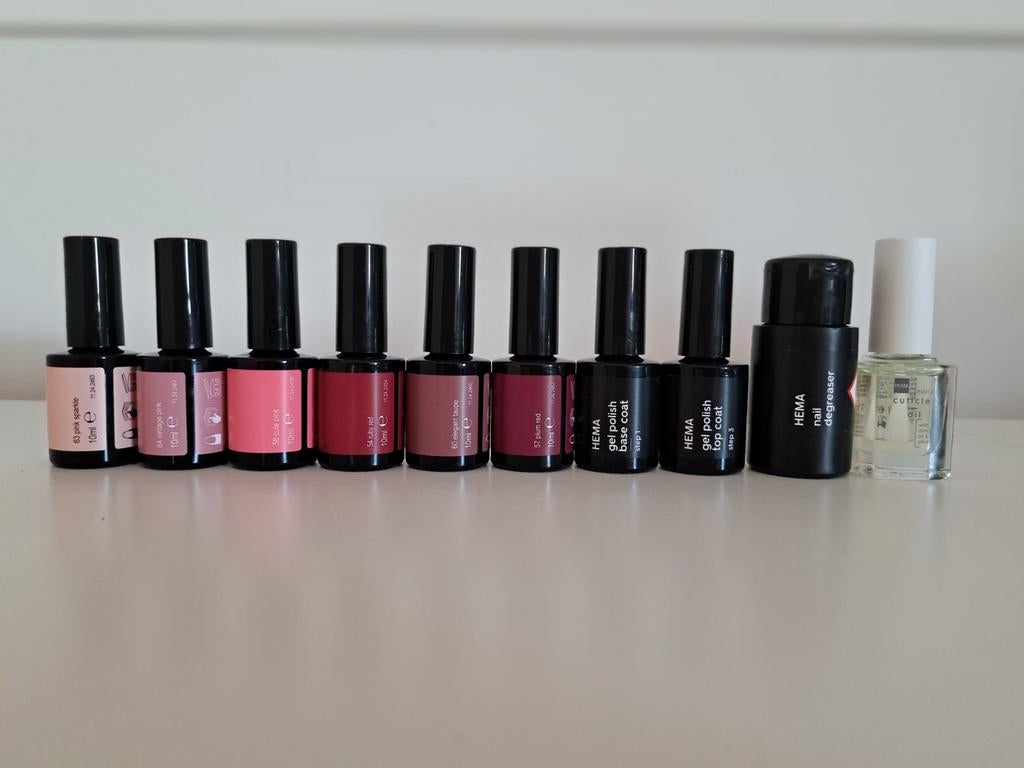 HEMA gellak, set van 6 kleuren+base- en topcoat, Ophalen of Verzenden, Zo goed als nieuw, Overige kleuren, Handen en Nagels