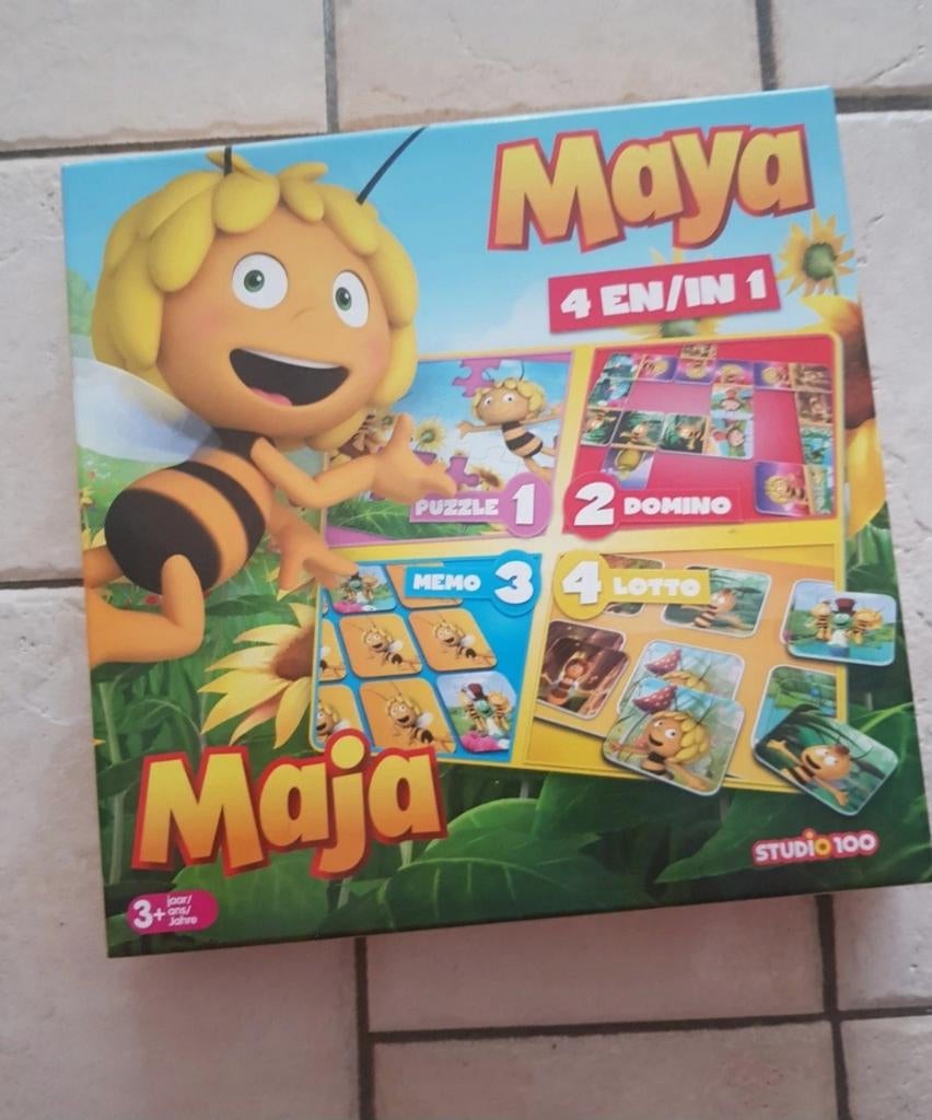 Maya de Bij 4-in-1 Spellenpakket, Hobby en Vrije tijd, Vijf spelers of meer, Ophalen of Verzenden, Zo goed als nieuw, Studio 100