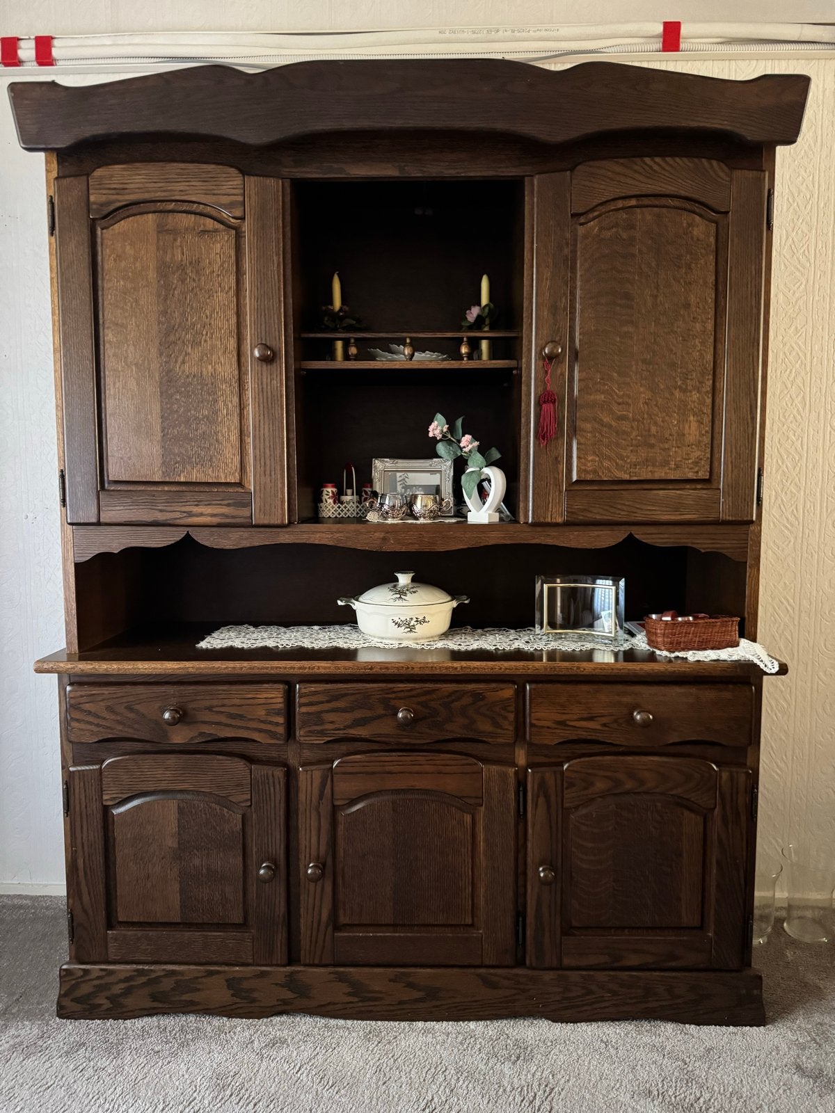 Robuuste Eikenhouten Kast met Vitrine en Lades, Ophalen of Verzenden