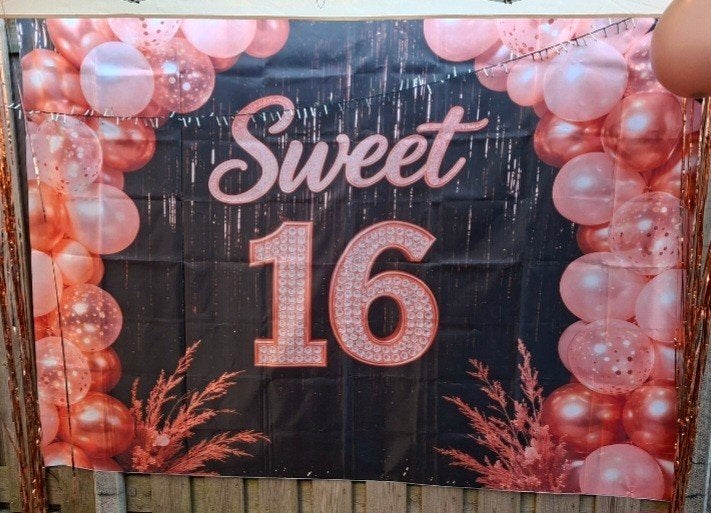 Sweet16 feest decoratie banner/ballonnen, Ophalen of Verzenden, Zo goed als nieuw, Versiering, Verjaardag