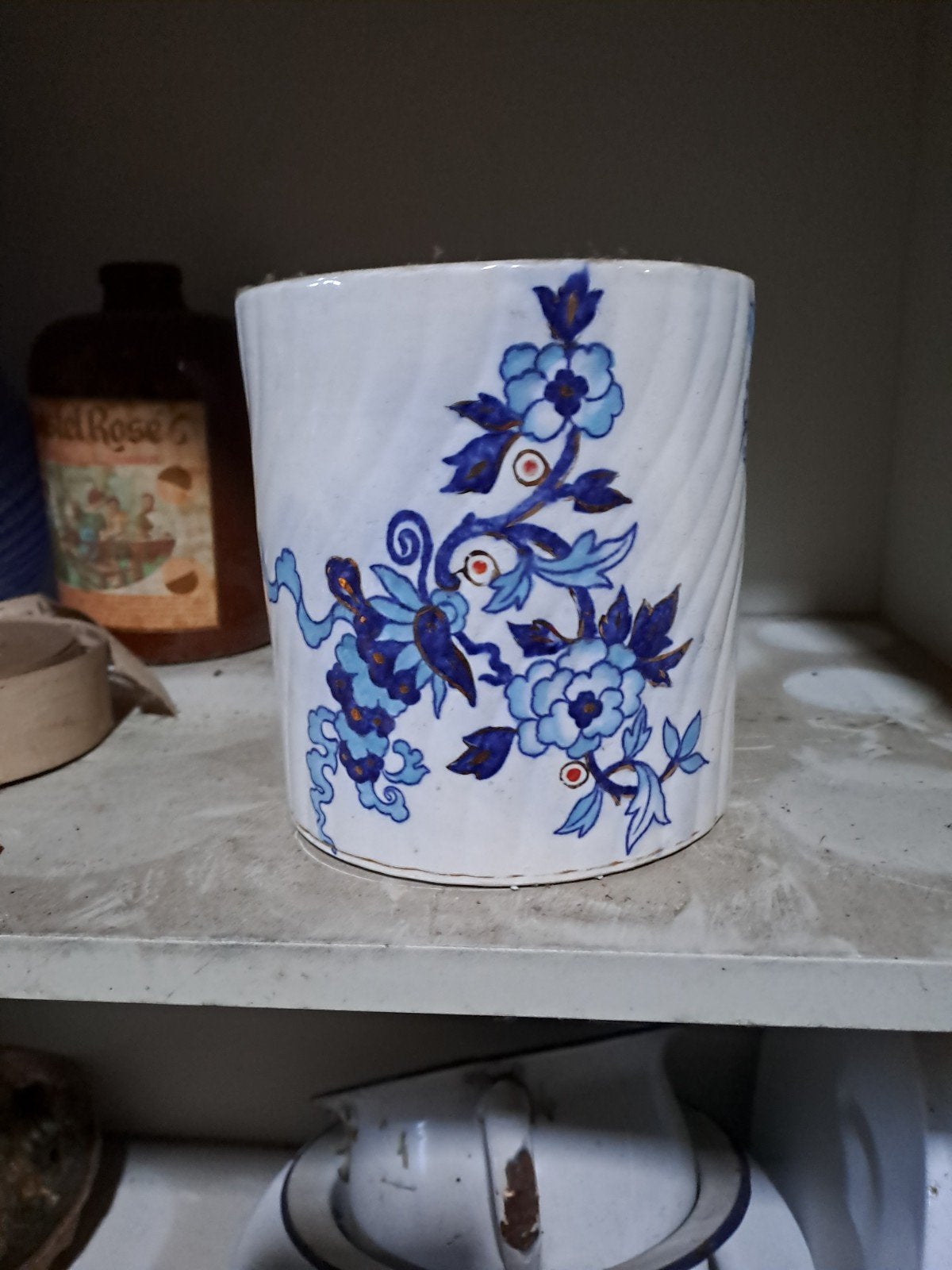Vintage Keramische Pot met Blauw Bloemenpatroon, Antiek en Kunst, Ophalen of Verzenden