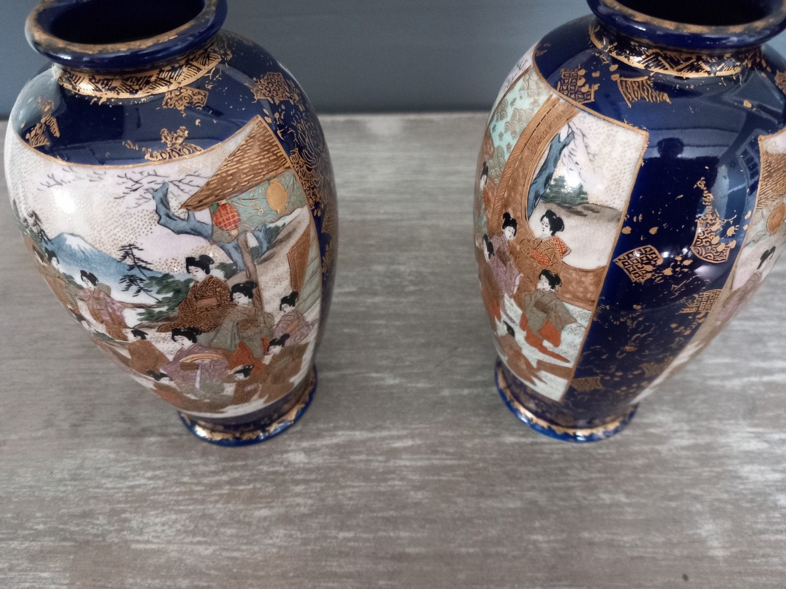 Antieke Japanse satsuma vaasjes 2 stuks, Ophalen of Verzenden