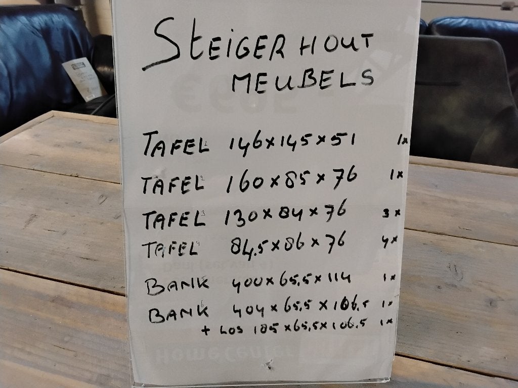 Steigerhout tafels, banken. Second Life Wolvega., Tuin en Terras, Tuintafels, Ophalen, Zo goed als nieuw, Rechthoekig, Hout