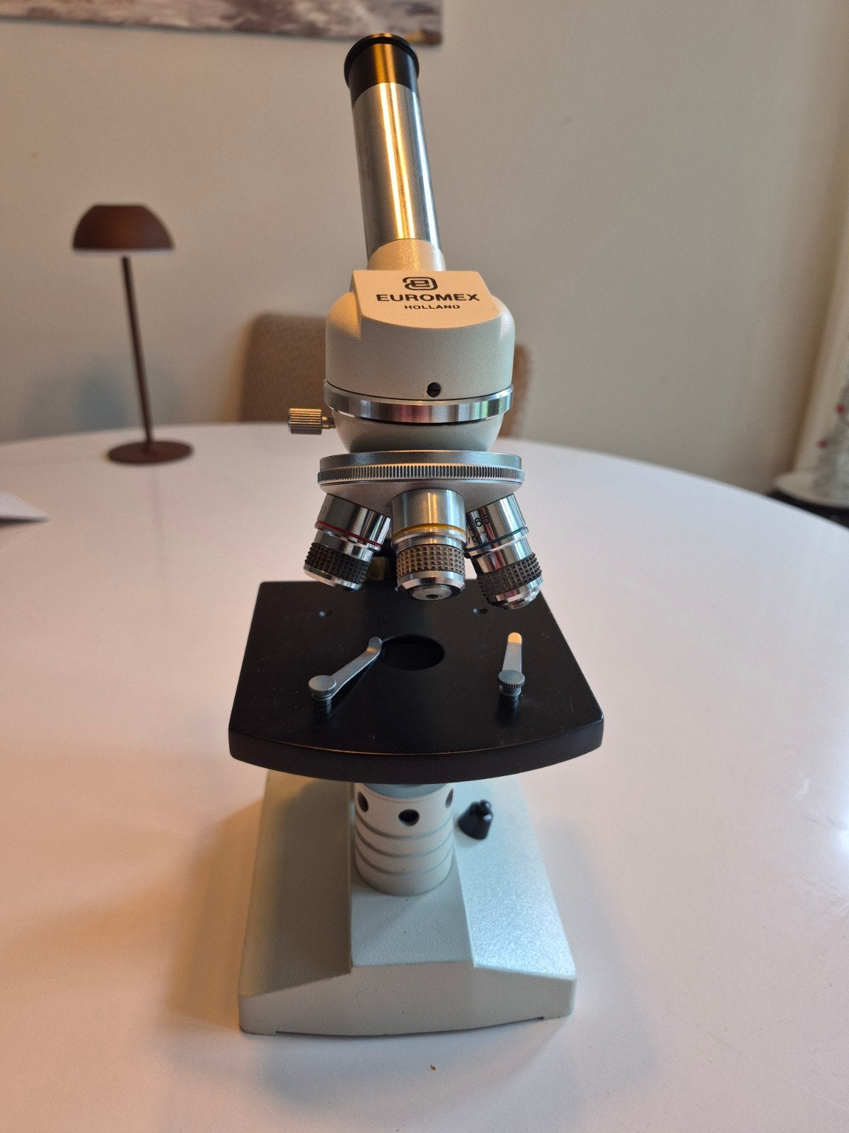 Euromex Holland biologische microscoop met houten kist – Wer, Ophalen of Verzenden, Gebruikt, 400x tot 1000x, Biologische microscoop
