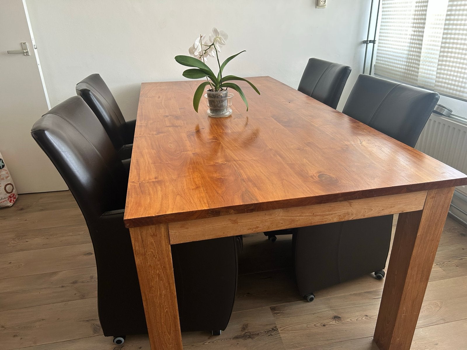 Robuuste massieve houten eettafel, Ophalen, Gebruikt, Vijf personen of meer, 200 cm of meer