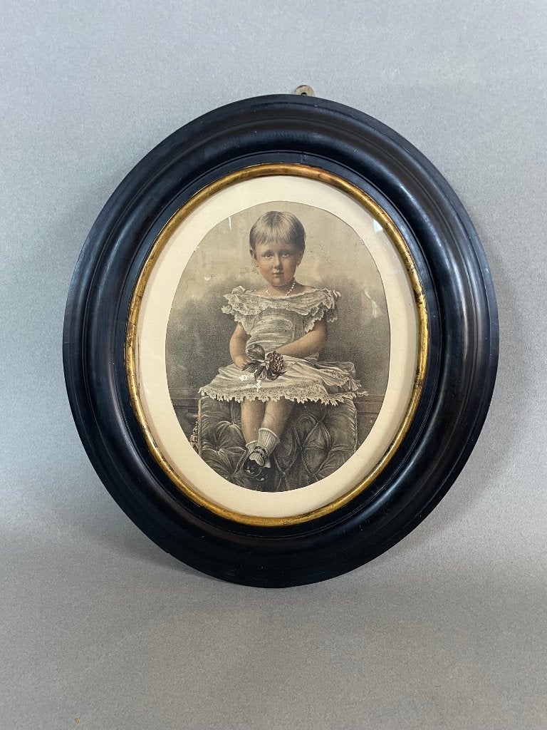 Antieke prent van prinses Wilhemina in ovale antieke lijst, Ophalen of Verzenden