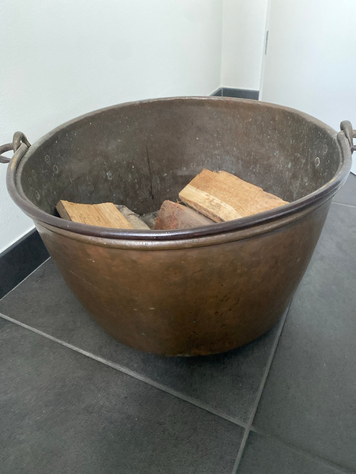 Grote koperen ketel / haardhoutmand, Antiek en Kunst, Ophalen