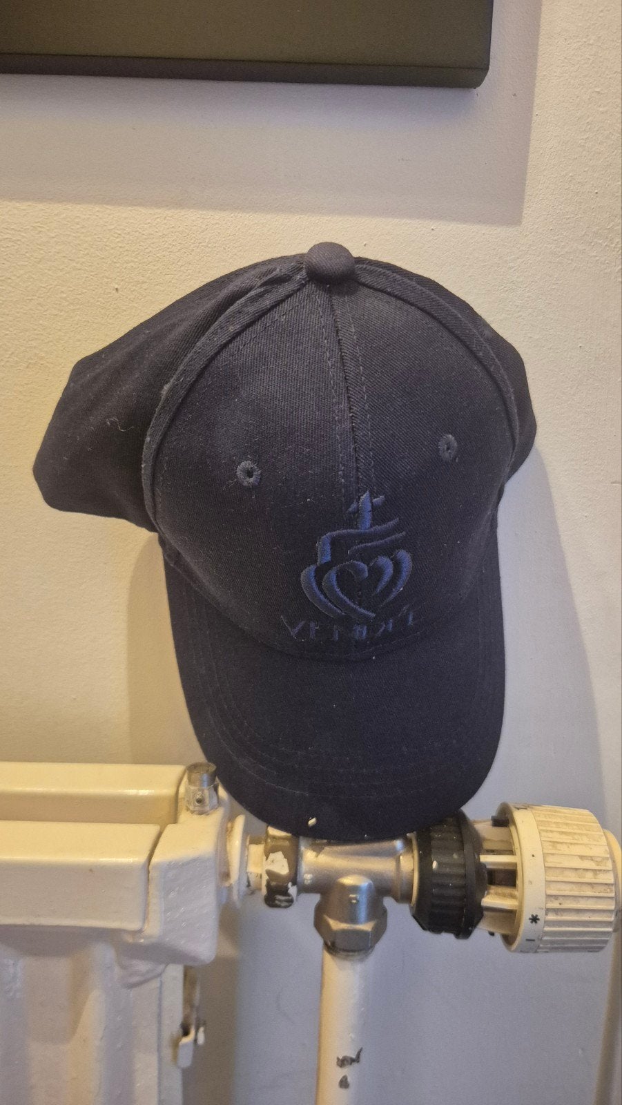 Donkerblauwe pet met geborduurd logo, Ophalen of Verzenden, Zo goed als nieuw, One size fits all, Pet