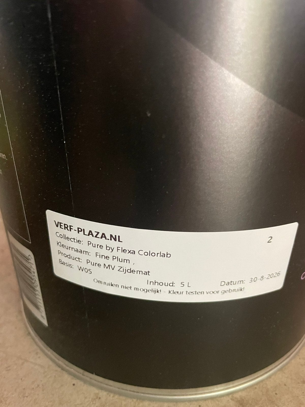 Te koop: 15 liter Flexa Pure Fine Plum – zijde-mat, Ophalen, Overige kleuren, Nieuw, Verf