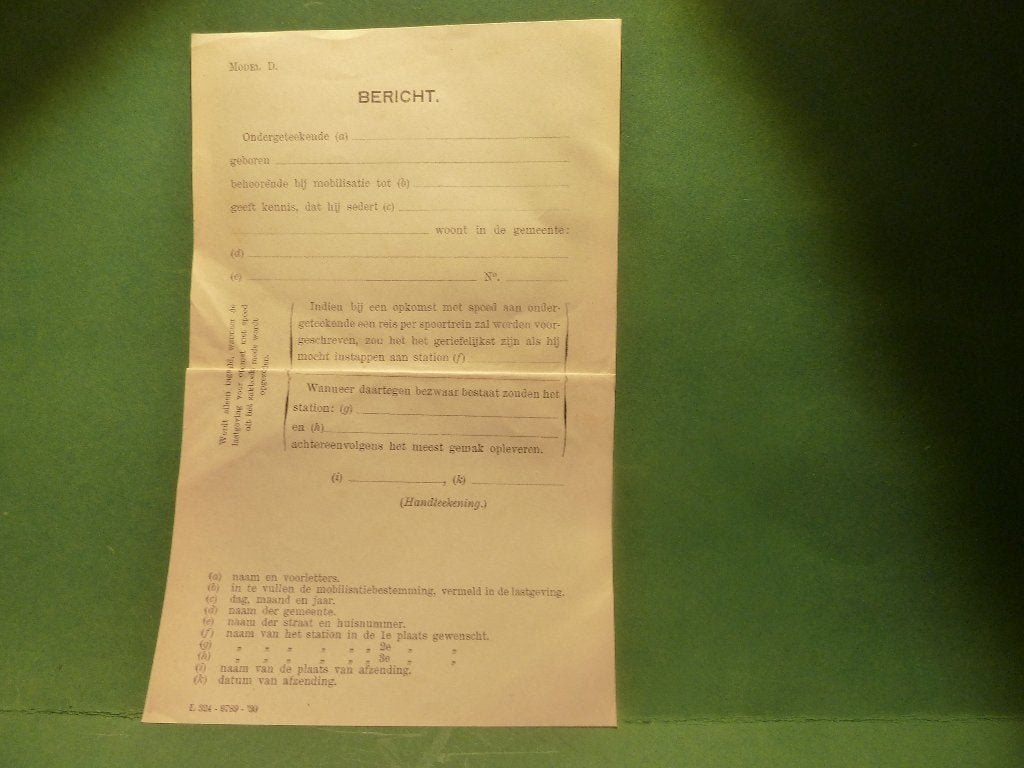 MILITAIRE LANDMACHT BERICHT      OPROEP, Ophalen of Verzenden, Landmacht, Nederland, Overige typen