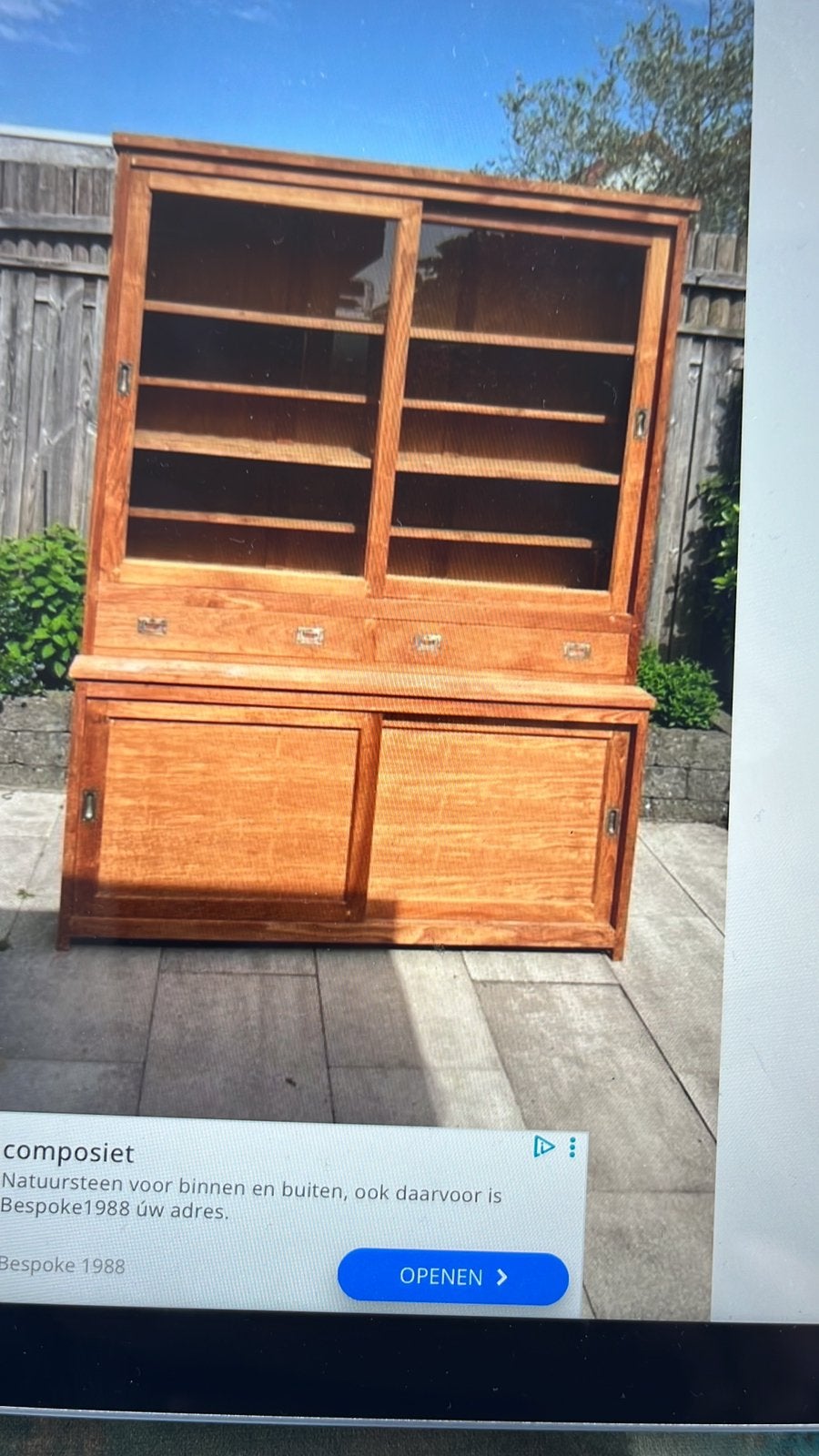 Vitrine kast teakhout, Ophalen, Teakhout, Zo goed als nieuw, 150 tot 200 cm