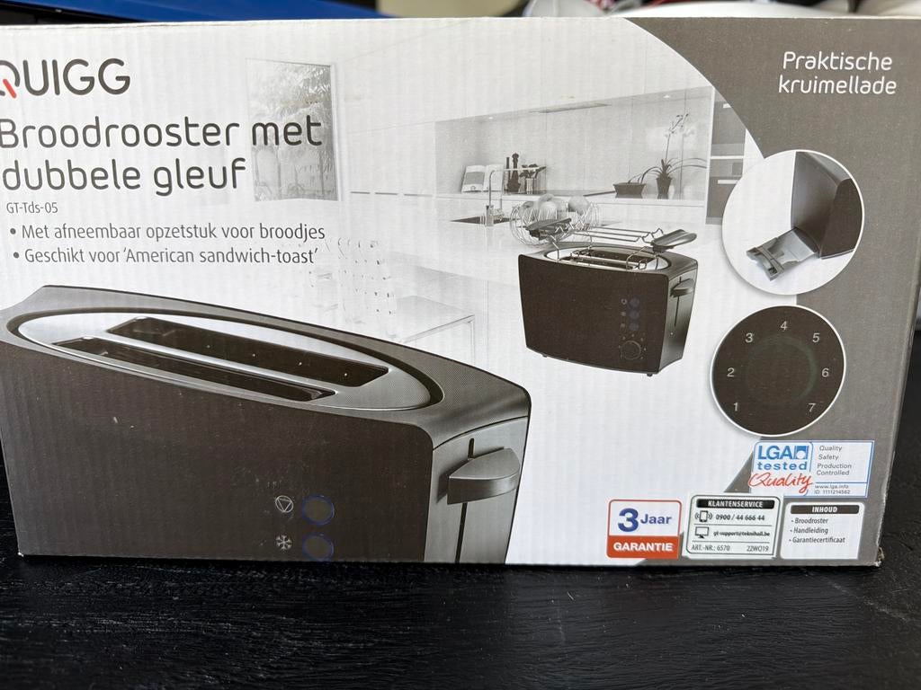 Nieuw! QUIGG Broodrooster met dubbele gleuf en kruimellade, Ophalen of Verzenden, Nieuw, Uitneembare kruimellade