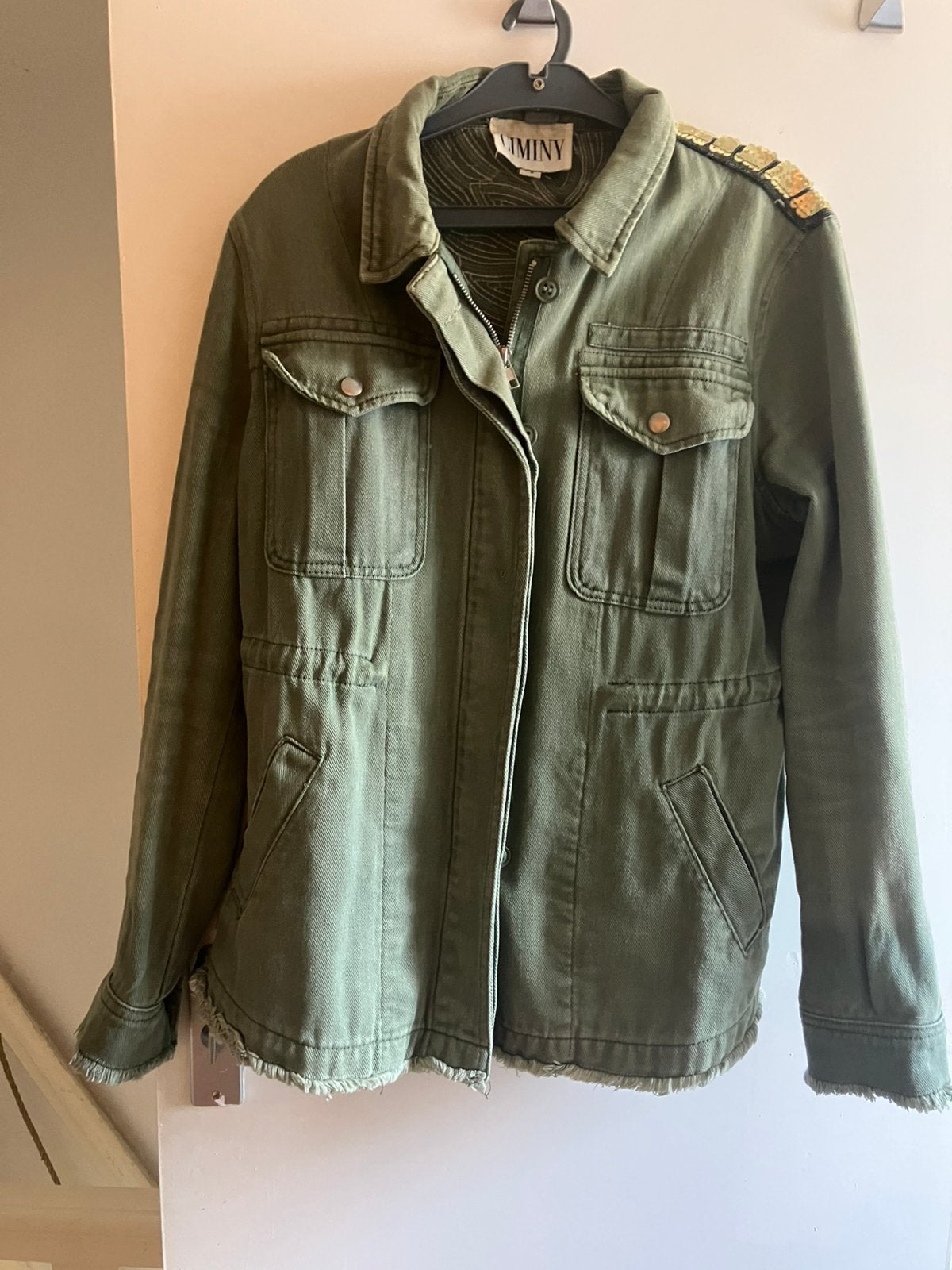 Ciminy leger look jack, achterkant met pailletten, Ophalen of Verzenden, Gedragen, Maat 36 (S), Groen