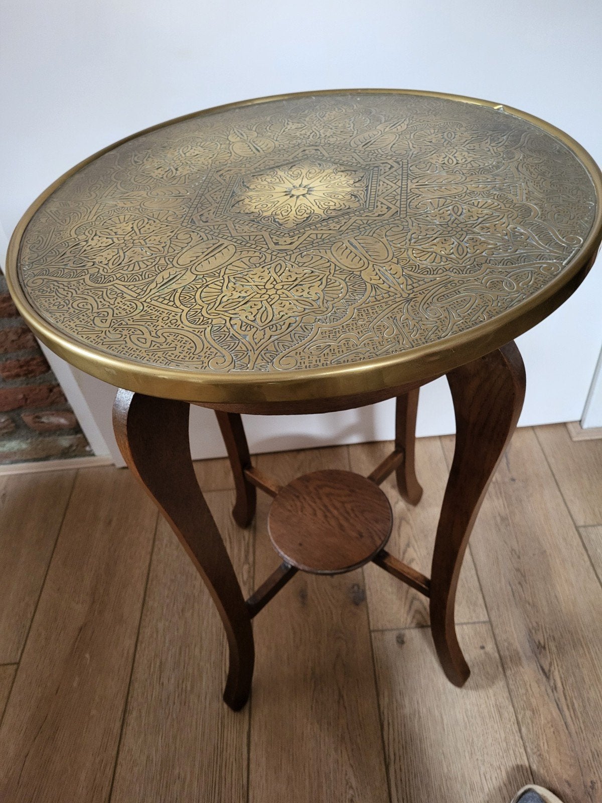 Antieke bijzettafel met messing blad, Antiek en Kunst, Ophalen