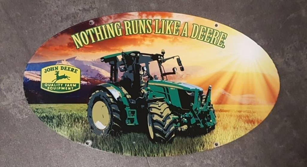 John Deere tractor zwaar metalen decoratie reclame bord e/a, Reclamebord, Am, Nieuw, Ophalen of Verzenden