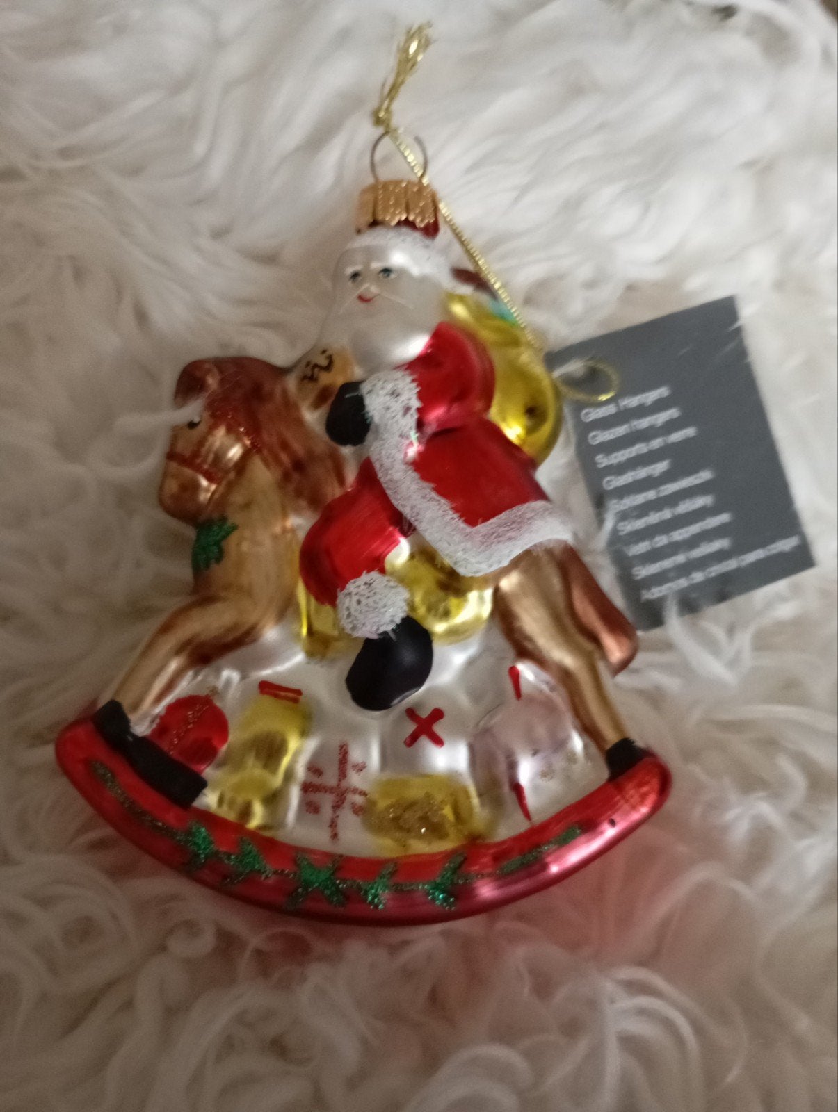ORNAMENT HOBBELPAARD MET KERSTMAN VAN GLAS IS NIEUW NU 4€., Ophalen of Verzenden, Nieuw