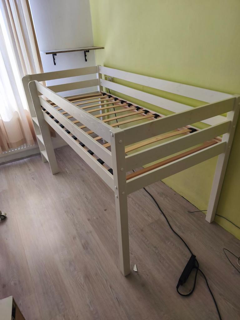 Wehkamp bed 90x200 cm whitewash met lattenbodem, Ophalen, 90 cm, Eenpersoons, Wit