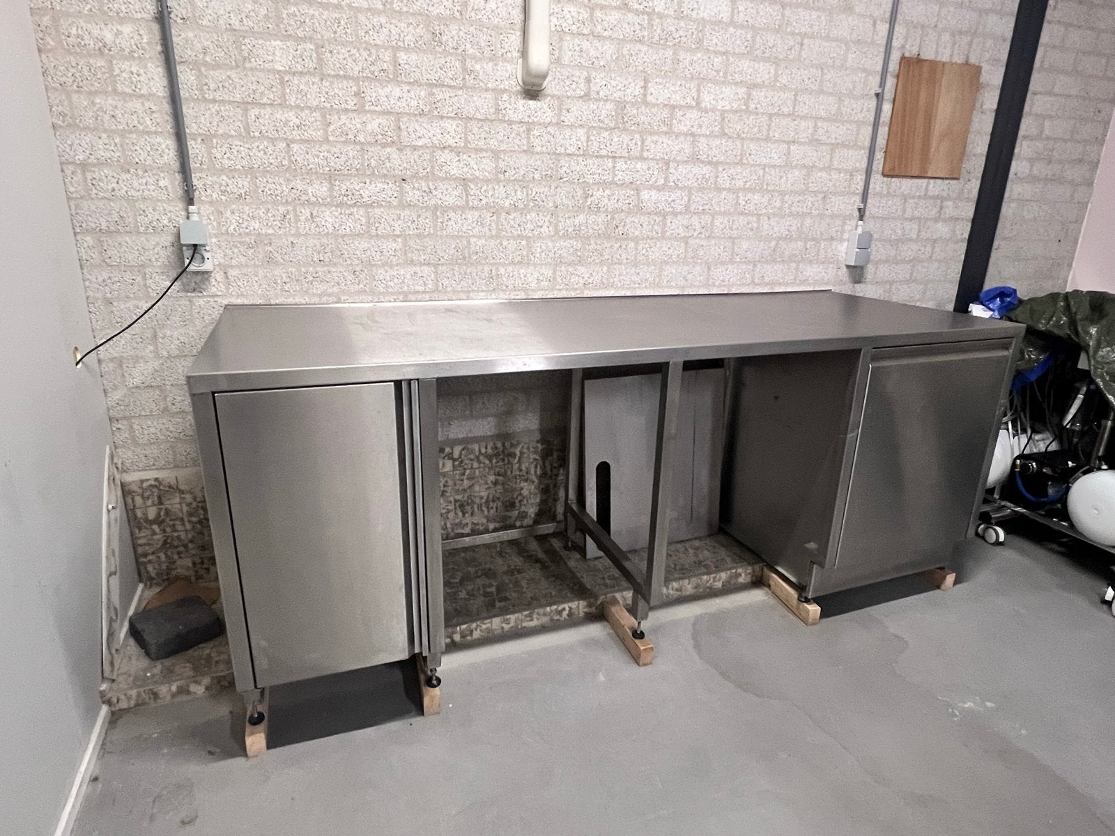 Roestvrijstalen Werkbank met Kast en Lade, Ophalen, Gebruikt, 170 cm of meer