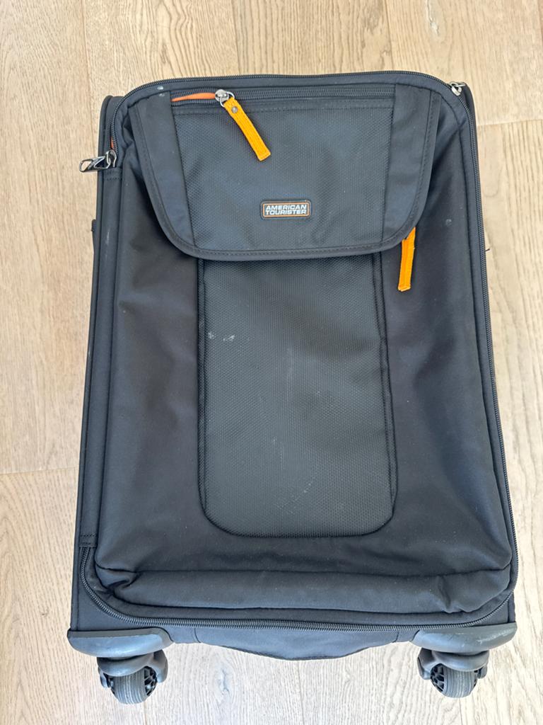 American Tourister Handbagage Koffer Zwart met Wieltjes, Ophalen, 40 tot 60 cm, 30 cm of meer, Gebruikt