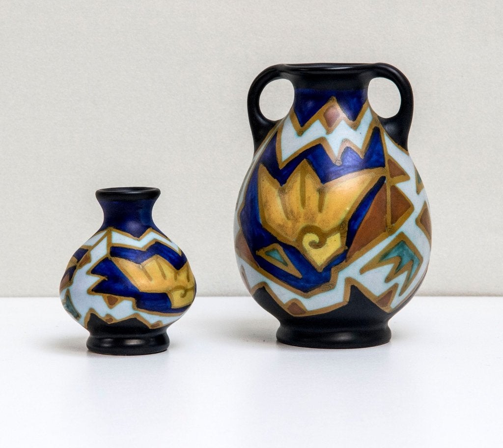 Zenith Gouda set van 2 vaasjes decor Pikant, Antiek en Kunst, Antiek | Keramiek en Aardewerk, Ophalen of Verzenden