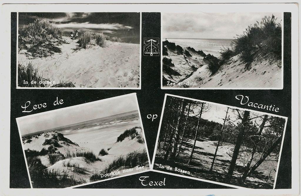 Texel, Leve de vacantie op Texel collagekaart, gelopen, Verzenden, 1940 tot 1960, Gelopen, Waddeneilanden