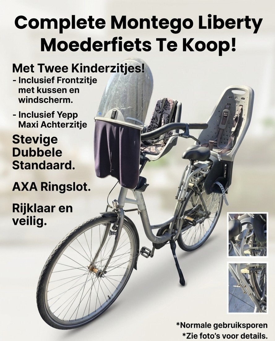 Complete Montego Liberty Moederfiets met 2 kinderzitjes, Fietsen en Brommers, Fietsen | Dames | Moederfietsen, Ophalen of Verzenden