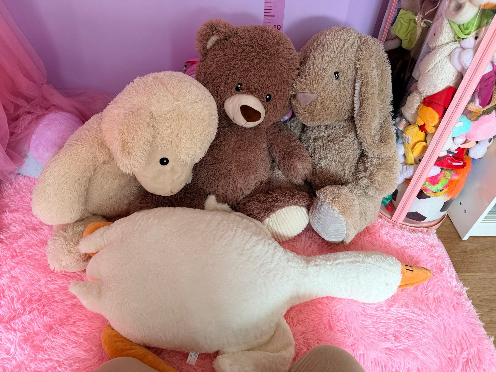4 zachte knuffels: beer, konijn, hond en gans, Kinderen en Baby's, Speelgoed | Knuffels en Pluche, Gebruikt, Beer, Middelgroot (20 tot 80 cm)