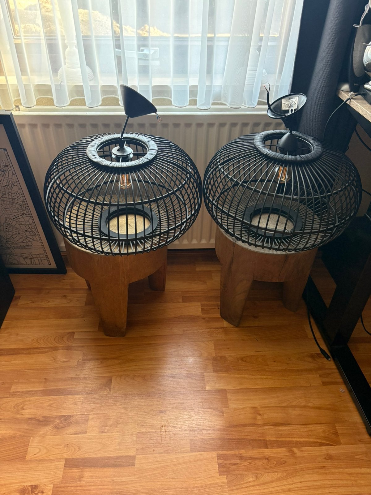 Zwart houten hanglampen, Ophalen, Zo goed als nieuw