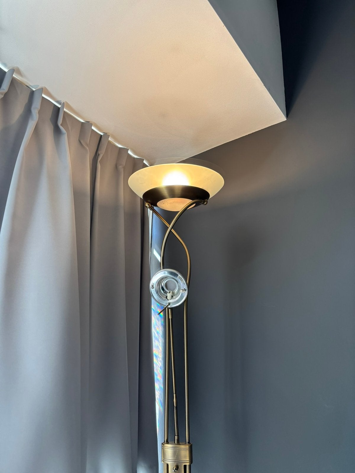 Goudkleurige staande schemerlamp met leeslampje, Ophalen, Gebruikt, Modern klassiek, elegant, mid-century modern, E27 (groot)