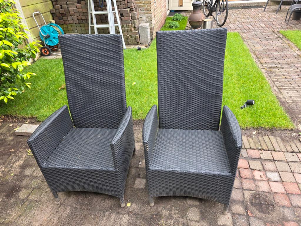 2 verstelbare tuinstoelen van Wicker - Pure Collection, Tuin en Terras, Ophalen, Gebruikt, Wicker, Verstelbaar